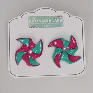 pendientes molinillos cortos - fucsia y aguamarina (1)