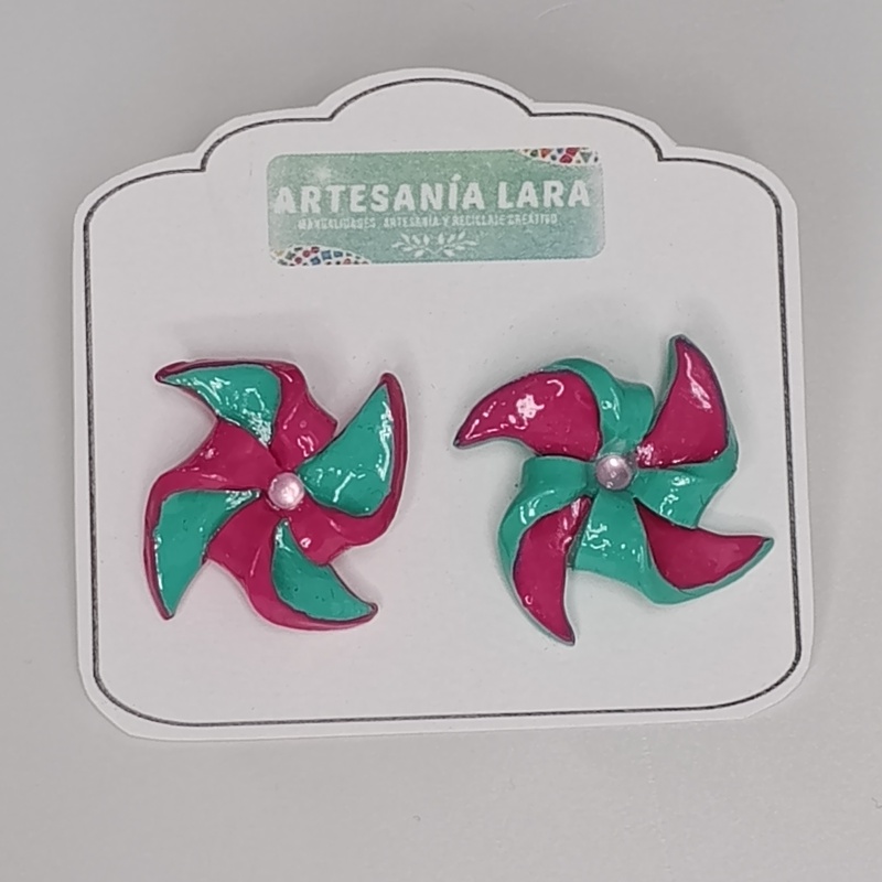 pendientes molinillos cortos - fucsia y aguamarina (1)