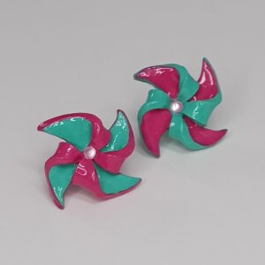 pendientes molinillos cortos - fucsia y aguamarina (3)
