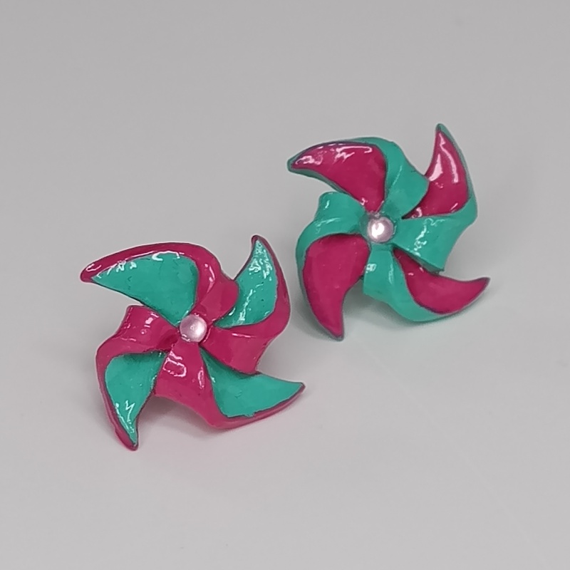 pendientes molinillos cortos - fucsia y aguamarina (3)