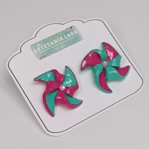 pendientes molinillos cortos - fucsia y aguamarina (4)