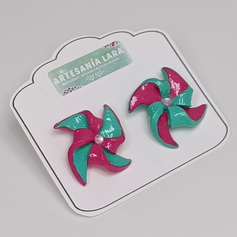 pendientes molinillos cortos - fucsia y aguamarina (4)